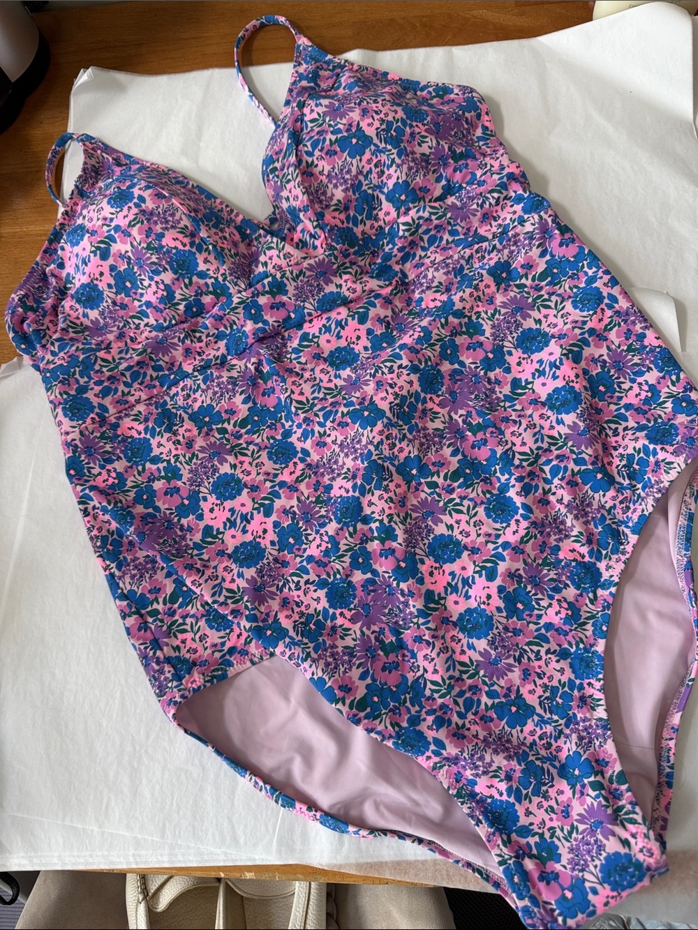 Vineyard Vines Pink Floral One-Piece Swimsuit with Blue Accents